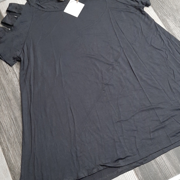 Ladder Sleeve soft  charcoal t-shirt top - Picture 10 of 13